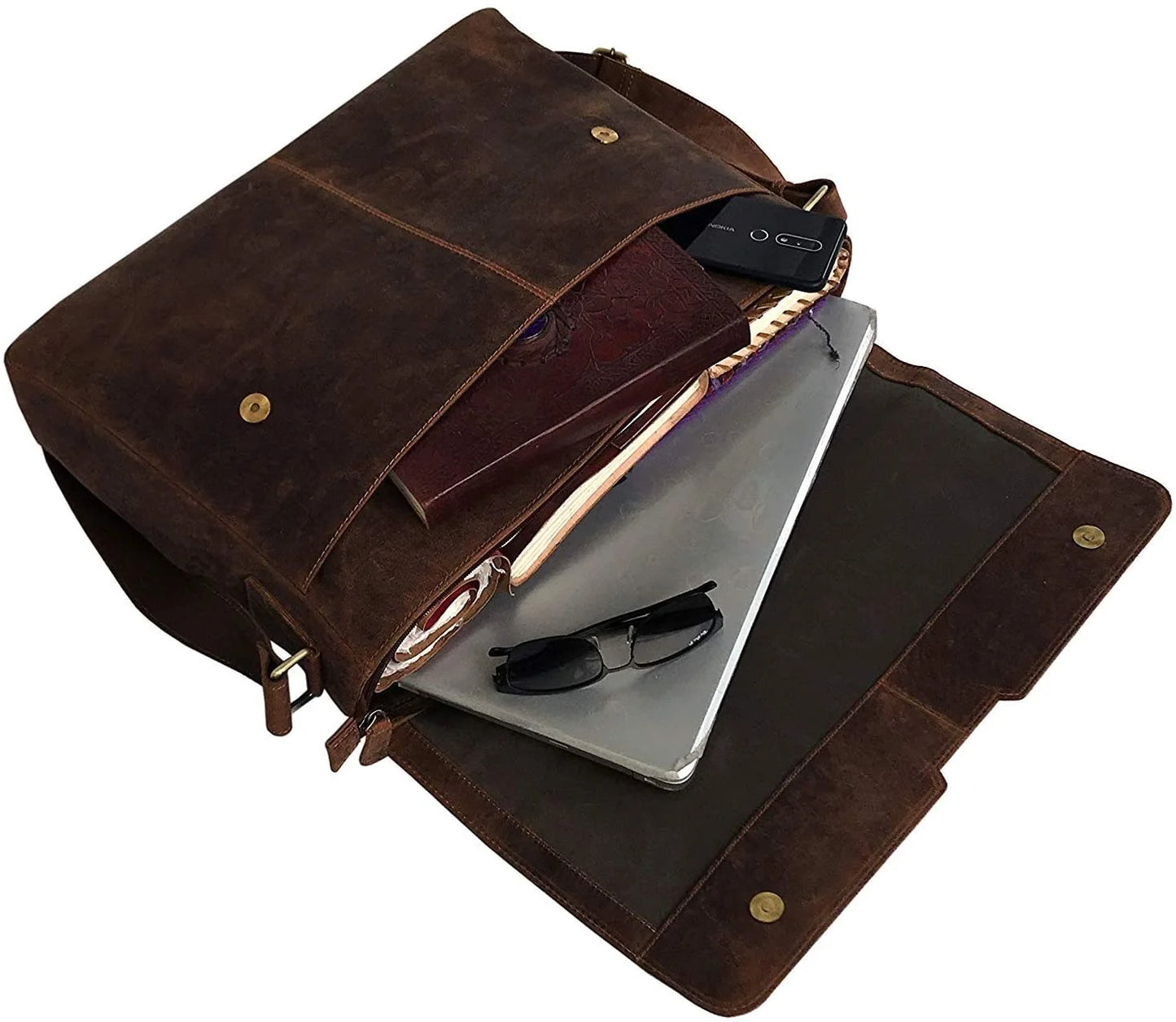 New Adjustable Straps Vintage Leather 18 Inch Briefcase Shoulder Laptop Bag