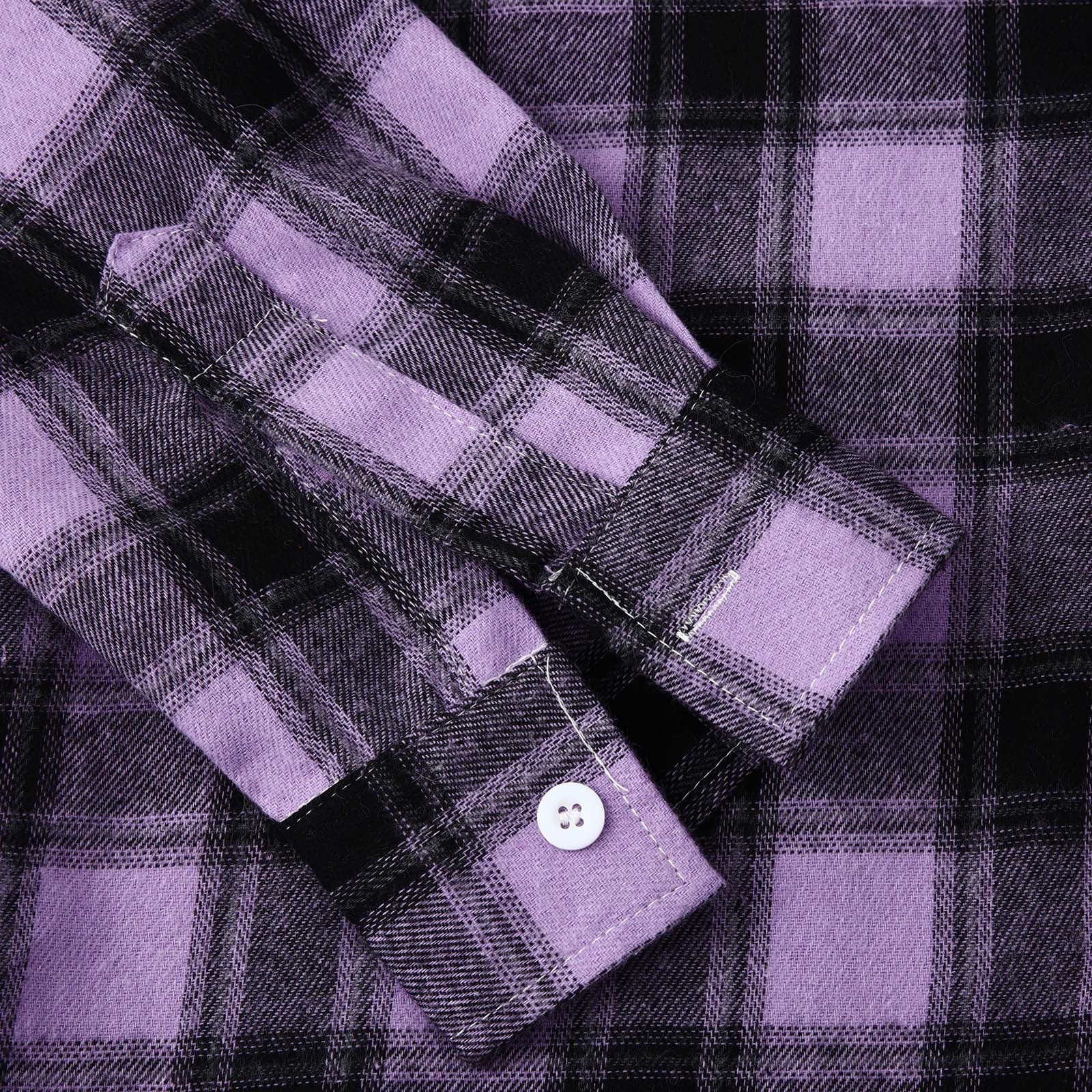 Men'S Casual Plaid Flannel Jacket with Hoodie Lightweight Fall Winter Long Sleeve Button down Plaid Flannel Hooded Shirt Purple XL