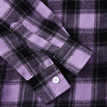 Men'S Casual Plaid Flannel Jacket with Hoodie Lightweight Fall Winter Long Sleeve Button down Plaid Flannel Hooded Shirt Purple XL