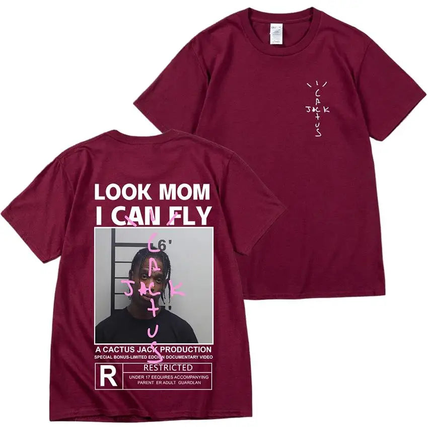 HOT SALE Cactus Jack T-Shirt High Quality Cotton Men Women LOOK MOM I CAN FLY Tee ASTROWORLD Hip Hop Short Sleeve Tshirts Tops