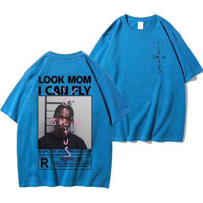 HOT SALE Cactus Jack T-Shirt High Quality Cotton Men Women LOOK MOM I CAN FLY Tee ASTROWORLD Hip Hop Short Sleeve Tshirts Tops