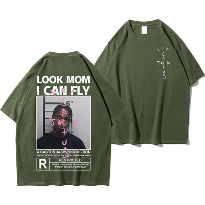 HOT SALE Cactus Jack T-Shirt High Quality Cotton Men Women LOOK MOM I CAN FLY Tee ASTROWORLD Hip Hop Short Sleeve Tshirts Tops