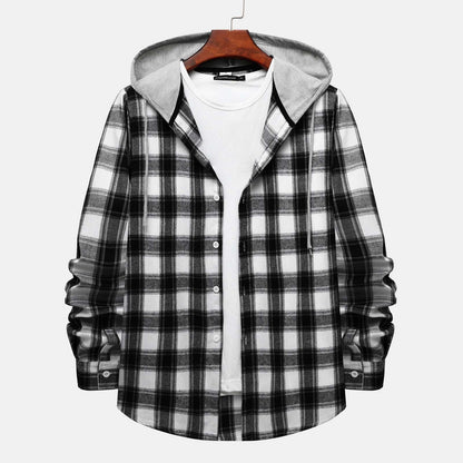 Men'S Casual Plaid Flannel Jacket with Hoodie Lightweight Fall Winter Long Sleeve Button down Plaid Flannel Hooded Shirt Gray XL
