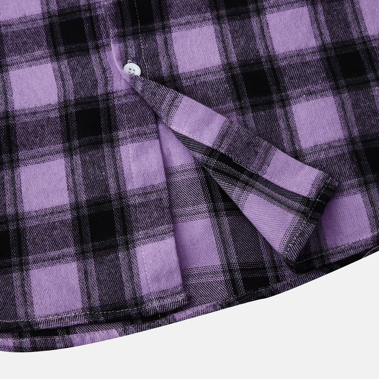 Men'S Casual Plaid Flannel Jacket with Hoodie Lightweight Fall Winter Long Sleeve Button down Plaid Flannel Hooded Shirt Purple XXL