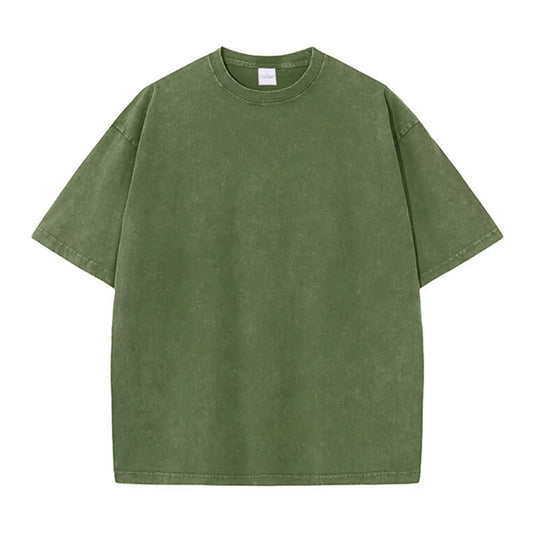 Vintage Snowflake Point Solid Color T-Shirts for Men/Women Cotton Short Sleeve Wash with Old Water Street Hip Hop Tee Clothing