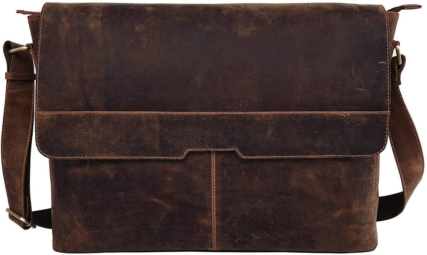 New  Adjustable Straps Vintage Leather 18 Inch Briefcase Shoulder Laptop Bag