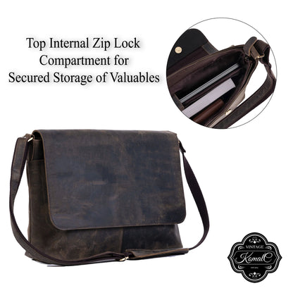 16-Inch Buffalo Leather Messenger Bag for Men & Women – Handmade Laptop Satchel, Office Briefcase & College Computer Bag