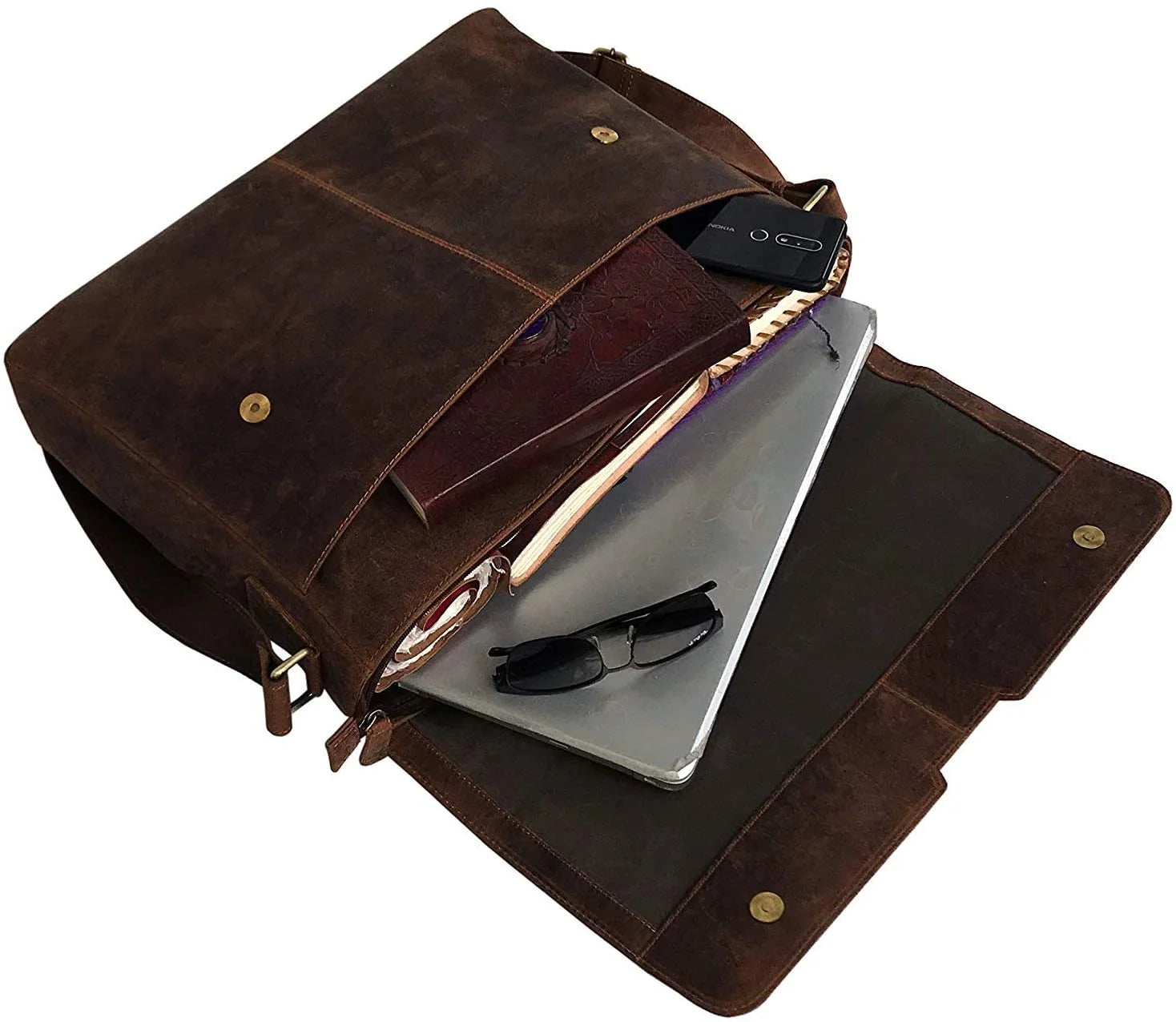 New  Adjustable Straps Vintage Leather 18 Inch Briefcase Shoulder Laptop Bag