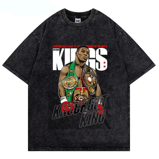 Mike Tyson Washed T Shirt Vintage Boxing Champion T-Shirts Streetwear Retro Tshirt Summer Short-Sleeved Shirts Oversized Tshirts