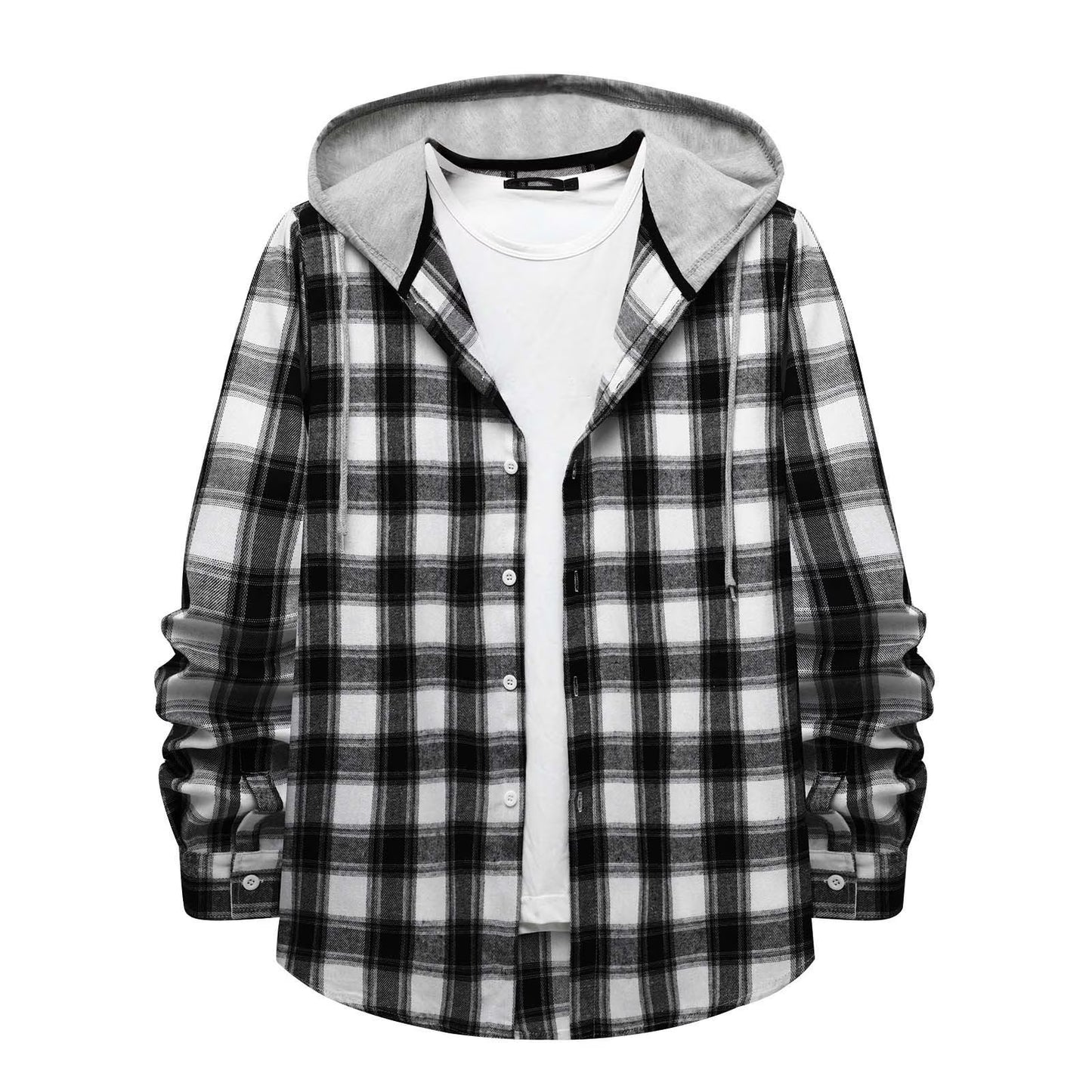 Men'S Casual Plaid Flannel Jacket with Hoodie Lightweight Fall Winter Long Sleeve Button down Plaid Flannel Hooded Shirt Gray XL