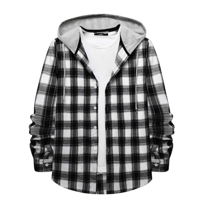 Men'S Casual Plaid Flannel Jacket with Hoodie Lightweight Fall Winter Long Sleeve Button down Plaid Flannel Hooded Shirt Gray XL