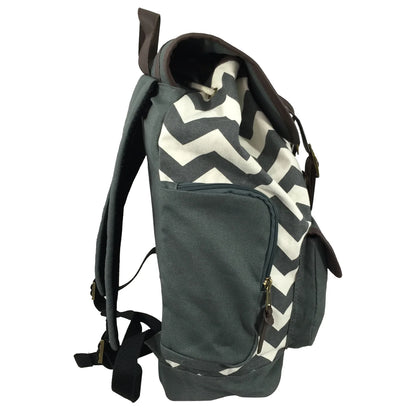 100% Canvas Laptop Bookbag Fits 15 Inch Laptop Chrome Book, Travel School Bag, Print Grey White/Chevron, Unisex, Teen to Adult