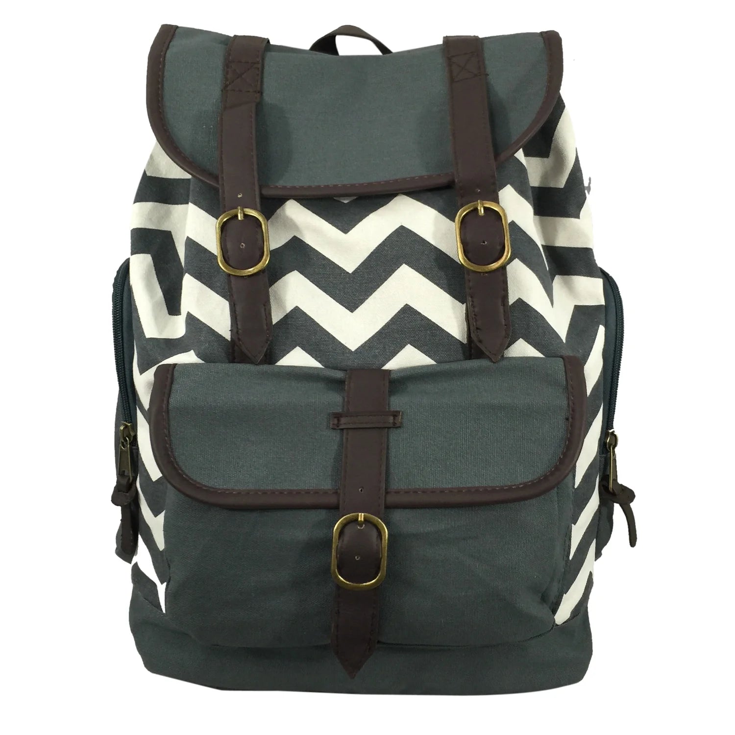 100% Canvas Laptop Bookbag Fits 15 Inch Laptop Chrome Book, Travel School Bag, Print Grey White/Chevron, Unisex, Teen to Adult