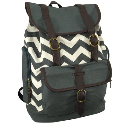100% Canvas Laptop Bookbag Fits 15 Inch Laptop Chrome Book, Travel School Bag, Print Grey White/Chevron, Unisex, Teen to Adult