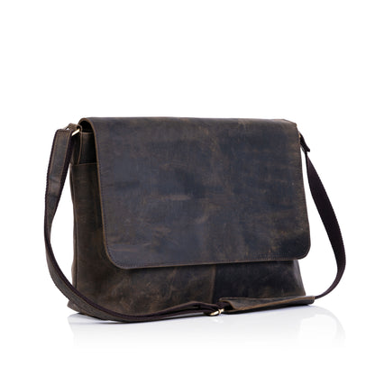 16-Inch Buffalo Leather Messenger Bag for Men & Women – Handmade Laptop Satchel, Office Briefcase & College Computer Bag